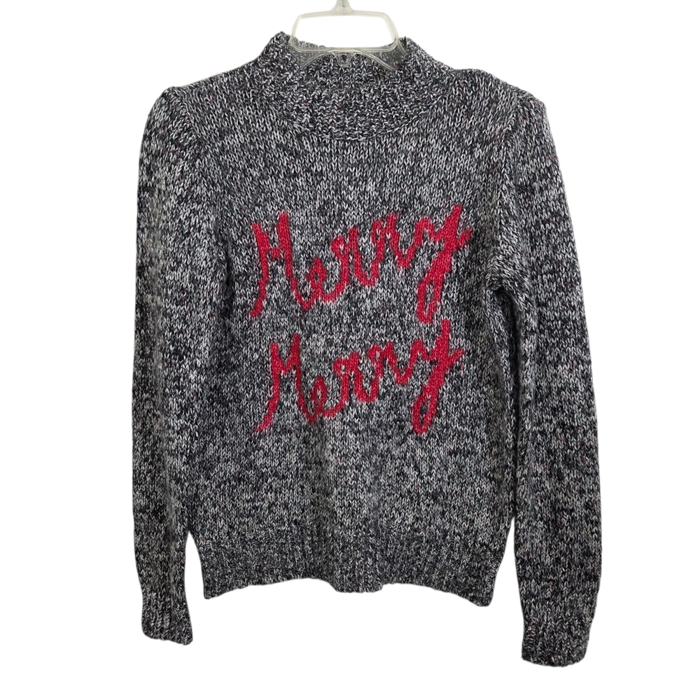 NWT LOFT Merry Christmas Holiday Wool Blend Sweater Size XS Mock Neck Marled